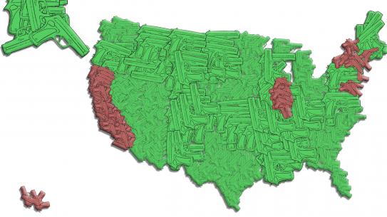 map of the US made out of gun shapes