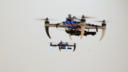 Airborne drones in the MERIIT Lab at NYU Tandon, directed by Giuseppe Loianno
