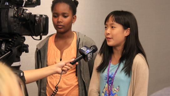 students being interviewed at their expo